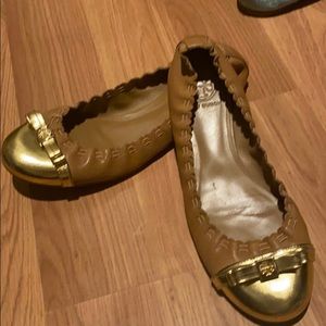 Tory Burch patent tan leather.